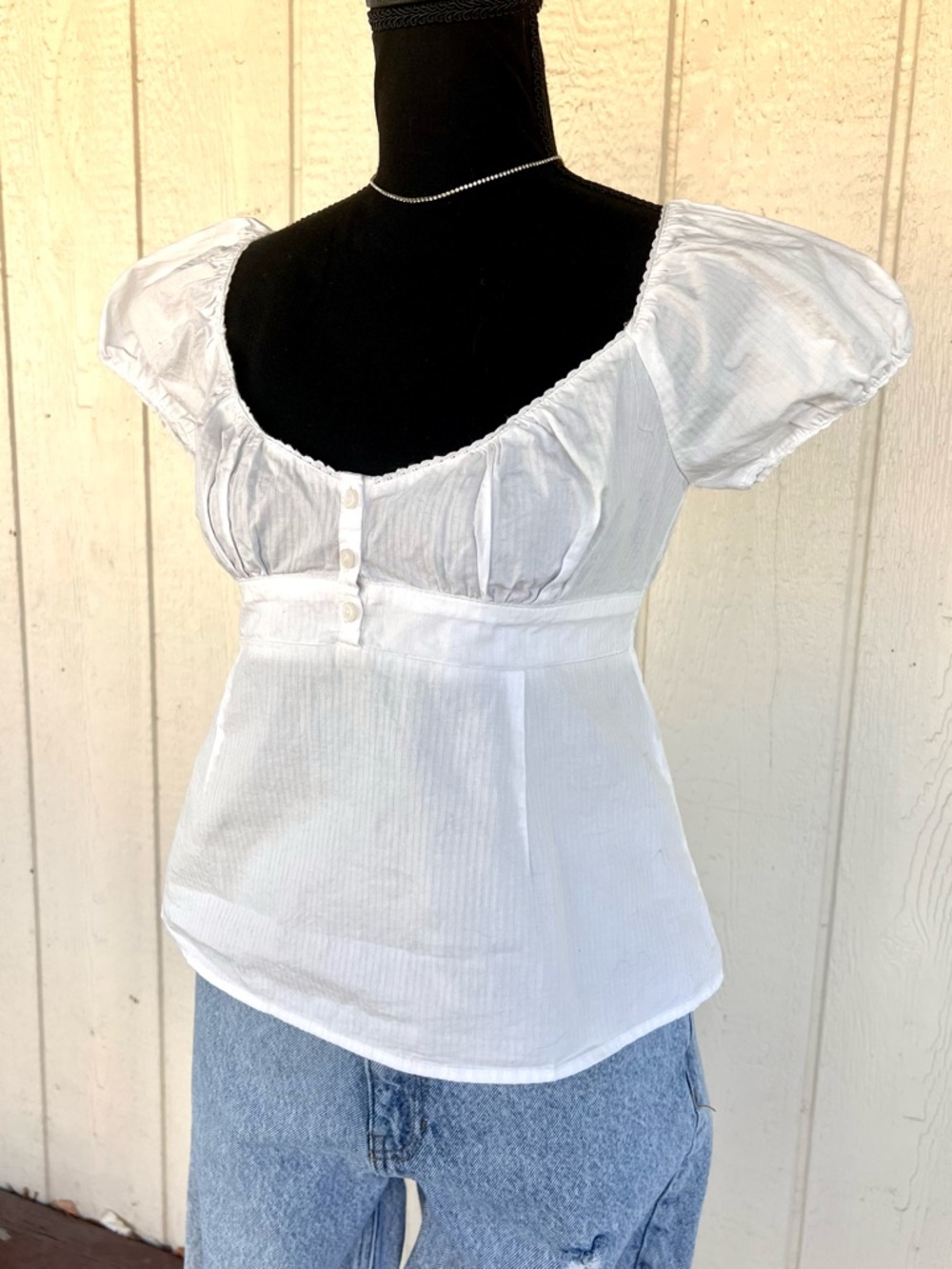 Brandy Melville John Galt White Puff Sleeve Babydoll Top One Size - Picture 3 of 5